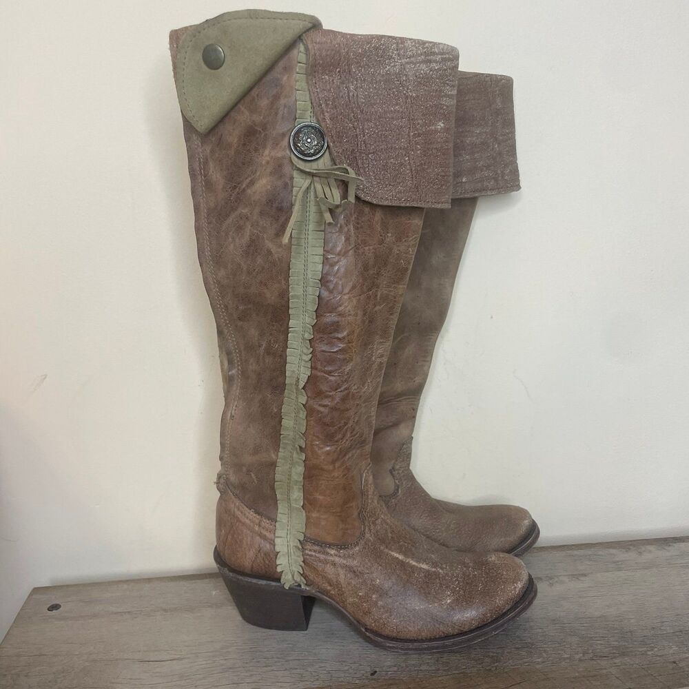 CORRAL VINTAGE Women’s Cowboy Cognac Deer High Knee Zip Boots Size 6.5 - Picture 4 of 9